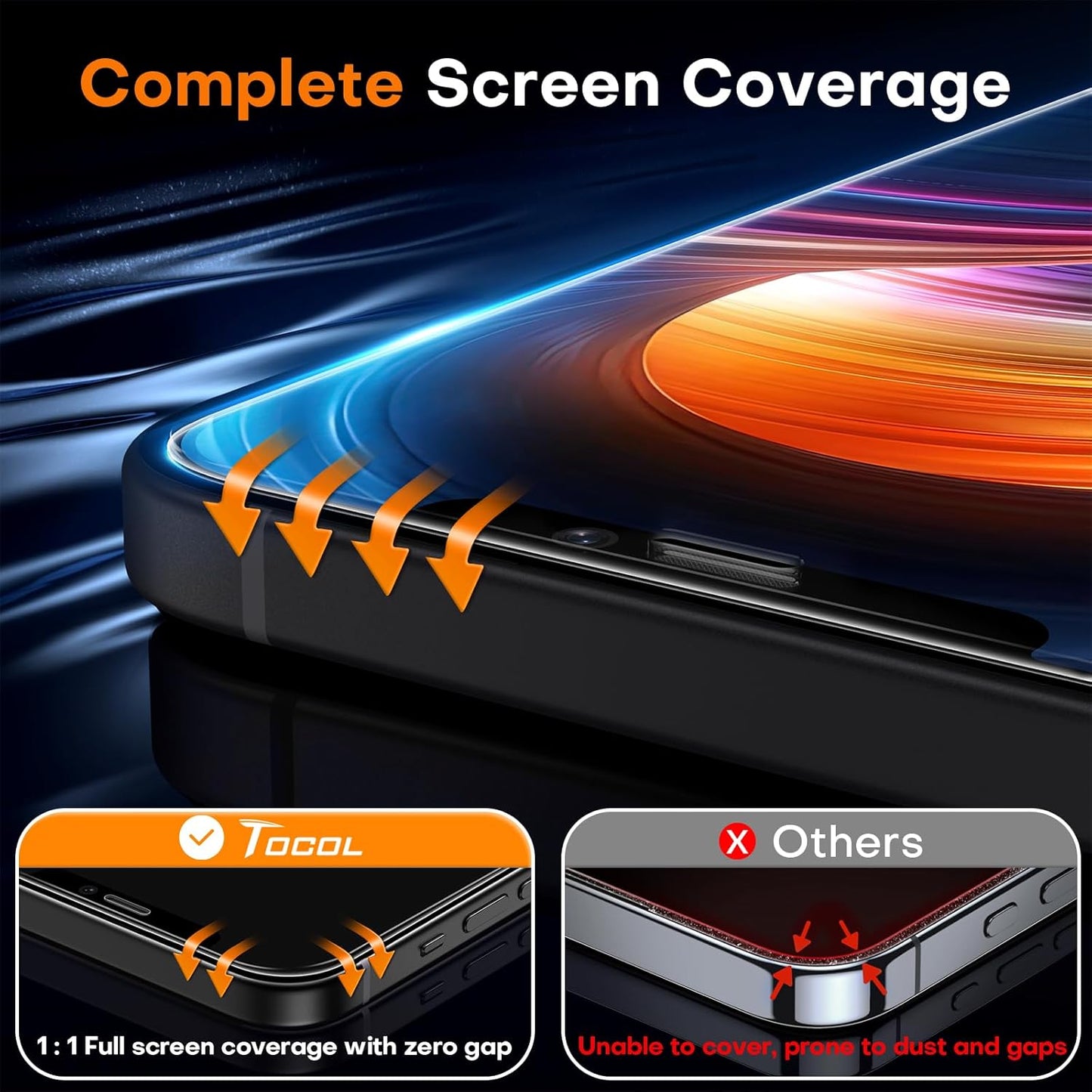 TOCOL for iPhone 12 Screen Protector 9H Hardness Military Grade Shatterproof HD Tempered Glass Full Coverage Easy Installation Case Friendly 2 Pack