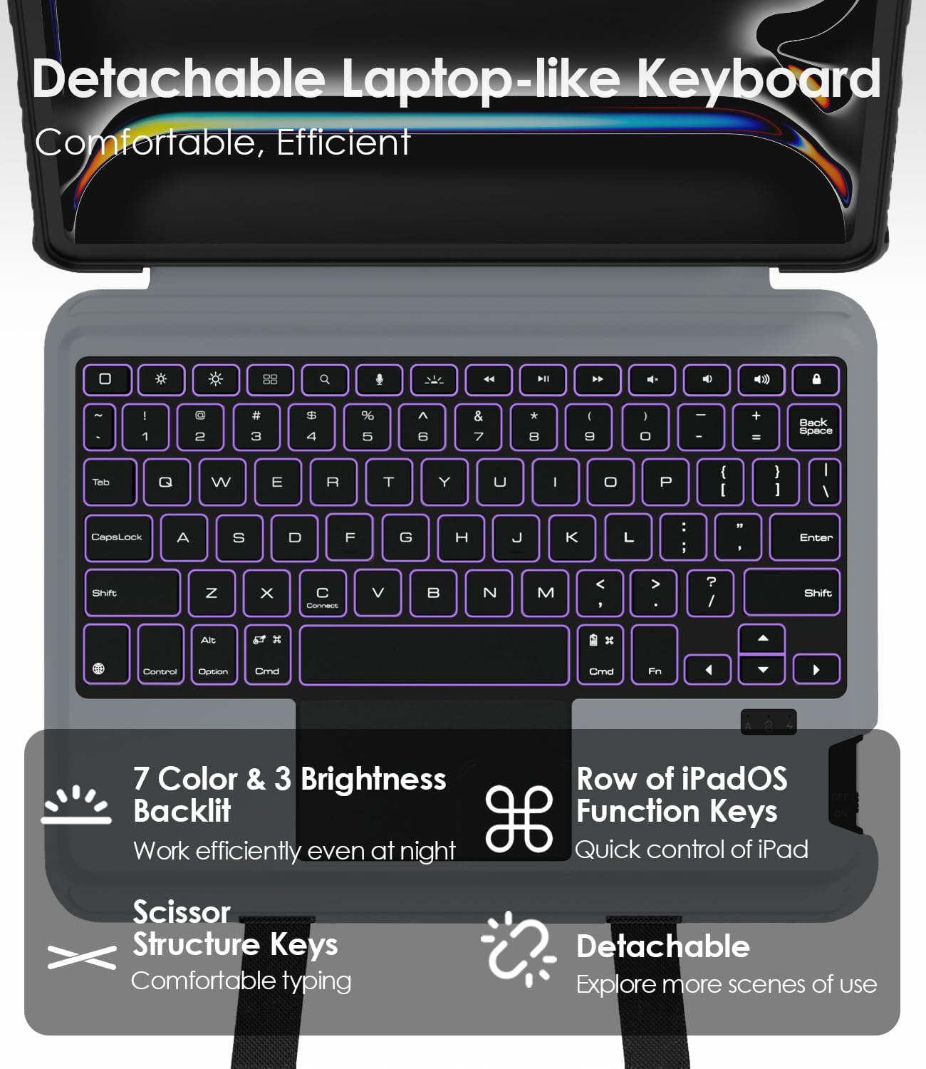 Nillkin Carry Go Keyboard Case for iPad Pro 11 inch (M4) 2024 with Handle, Rugged Case with Detachable Keyboard for iPad Pro 11, Magic Trackpad, 7 Colors Backlit, Camera Cover, Black