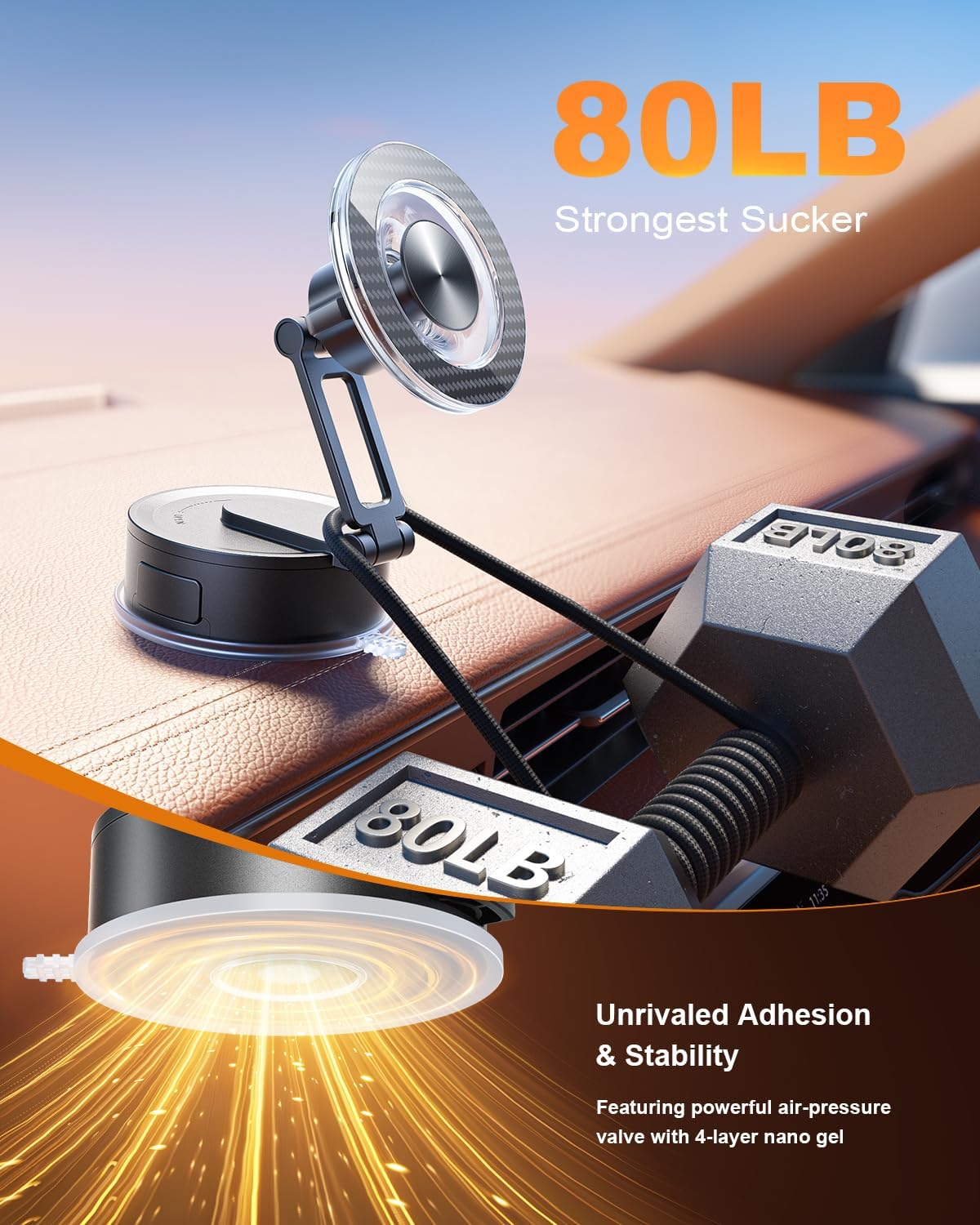 SUPERONE for Magsafe Car Mount [80+LBS Strongest Suction & 2400gf Strongest Magnetic] 360°Adjustable Vacuum Phone Holder for Your Car Accessories Fit iPhone 16 Pro Max 15 14 13 12 Plus MagSafe Case