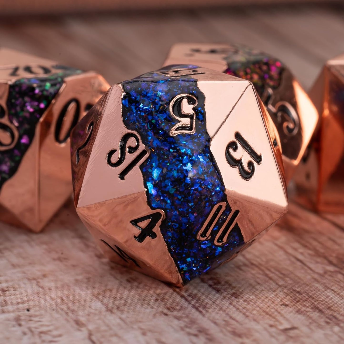 Metal RPG Dice Set,DND Polyhedral Dice Set 7pcs,Metallic Glitter Large Stripe Dice Set for Dungeons and Dragons Role Playing Games