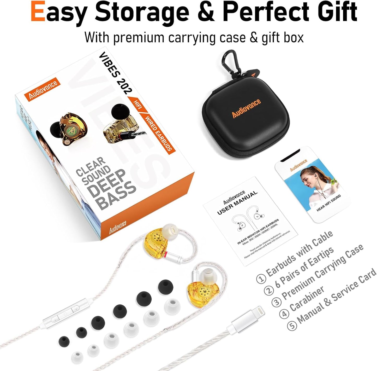 Vibes 202ML Wired Earbuds - HiFi in Ear Headphones - Noise-Isolating Ear Buds w/ Mic - Clear Sound, Deep Bass, Comfort-Fit Earphones - MMCX–Lightning for iPhone 5–14, Silver Plated Cord, Carrying Case