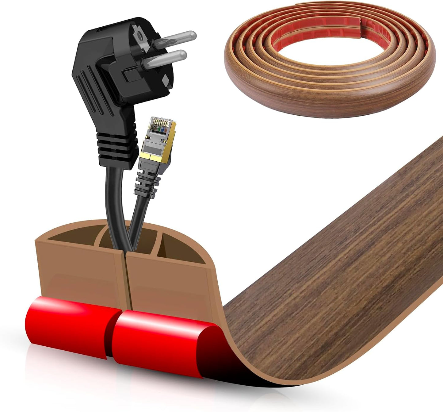 Floor Cord Cover Cable Cavity Self Adhesive Cord Hider Floor 10FT Floor Cable Management Power Cord Protector Floor Electric Cord Covers for Offices, Gym, Exhibitions (Misty Brown Wood, 1.97" x 10')