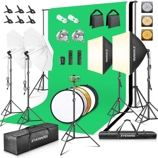 Photography Lighting kit with Backdrops, 8.5x10ft Backdrop Stands, Zyernar LED Bulbs Umbrella Softbox Continuous Lighting, Photo Studio Equipment for Video Shoot