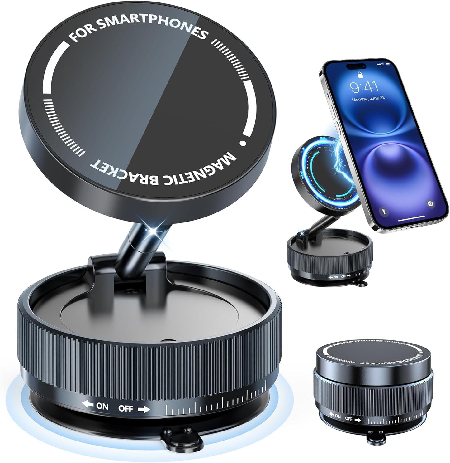 Vacuum Magnetic Phone Holder, Suction Cup Phone Mount for Car [80 LBS Strongest Suction & 2400gf Strongest Magnetic] 3s Fast Install, 360 Rotatable Phone Stand for iPhone Android Mirror & Gym