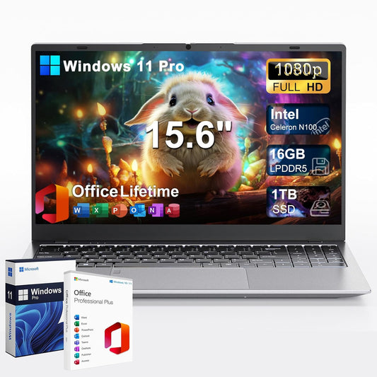 2025 Gina Laptop Computer 15 15.6 Inch FHD for Students & Busiess, 16GB RAM, 1TB SSD, Intel Quad-Core N100(Beat to i3-1115G4, Up to 3.4GHz), Type-C, Webcam, Fingerprint, Free Office, Windows 11 Pro