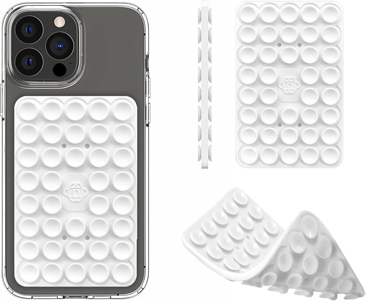 Silicone Double-Sided Suction Phone Grip Detachable Mount - Car Dashboard/Shower Phone Holder, Hands-Free For Selfies & Videos, TikTok, ASMR, Yoga - iphone & Android Compatible (3.94"x2.5",White)