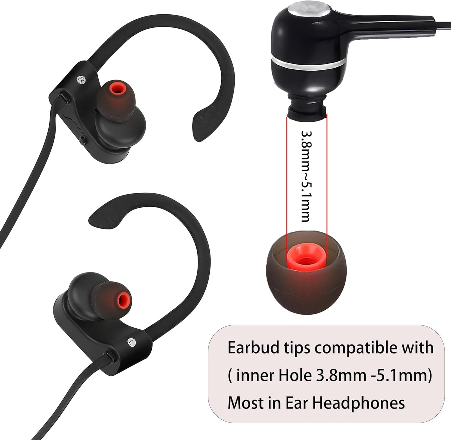 Silicone Replacement Earbud Tips Ear Tips Fit Most in-Ear Earbuds(Inner Hole 3.8mm -5.1mm) Headphone Rubber Tips Earbud Covers 9 Pairs S M L