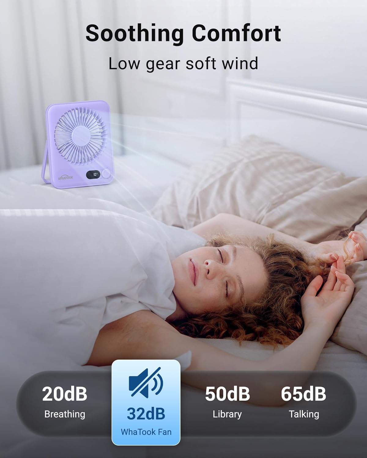 WHATOOK Small Desk Fan Personal Fans: 5000mah 25 Hours Battery Office Quiet Mini Desktop Fan Portable Rechargeable Travel Essentials (Purple, 5000)