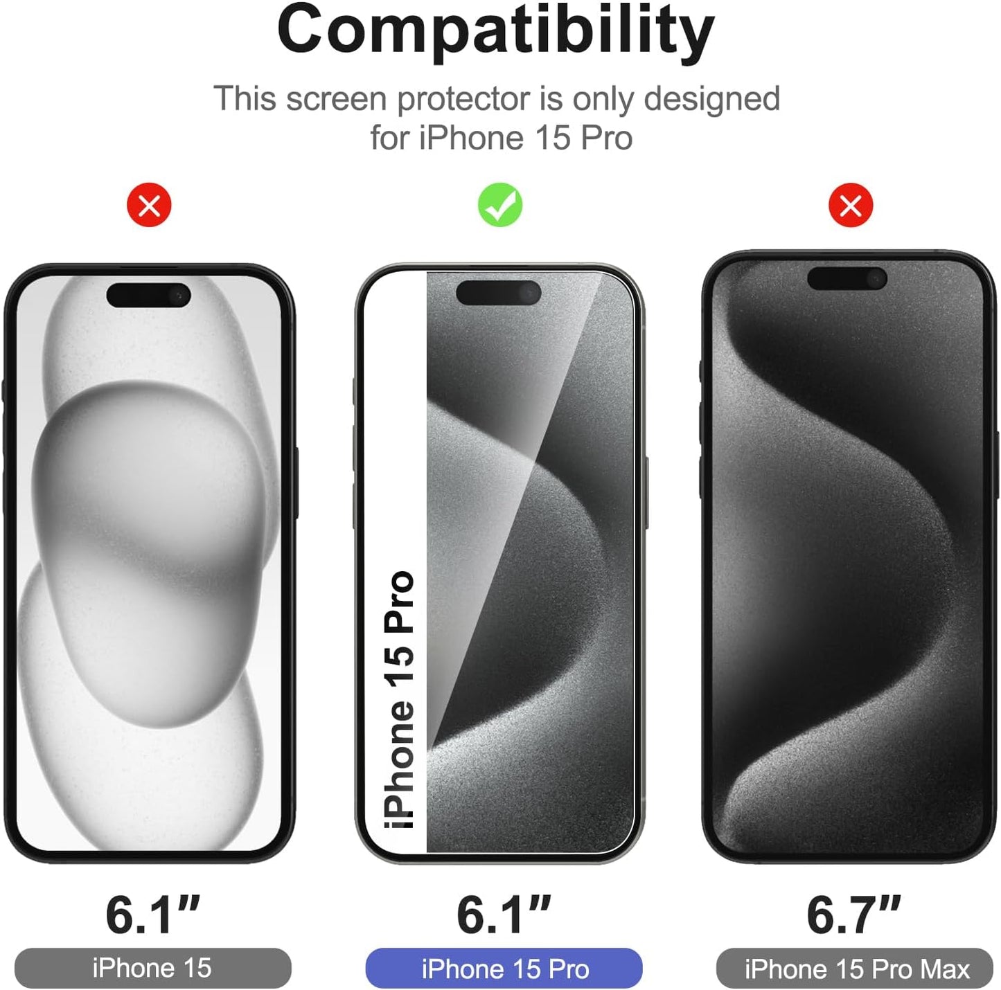 NEW'C 3 Pack Designed for iPhone 15 Pro Screen Protector (6.1 inches), Enhanced Tempered Glass Protection with easy installation tool included,Case Friendly Ultra Resistant