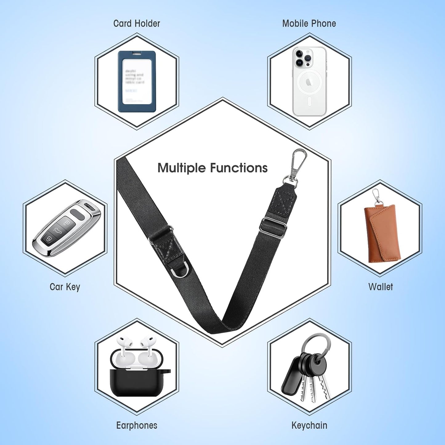 Phone Lanyard 2 Pack, Adjustable Cell Phone Multifuctional Patch Lanyards,Compatible with Most Smartphones and Wallets Keys ID Badges Travel Essentials(Black+Gray) (Lanyard Letter Sign E)