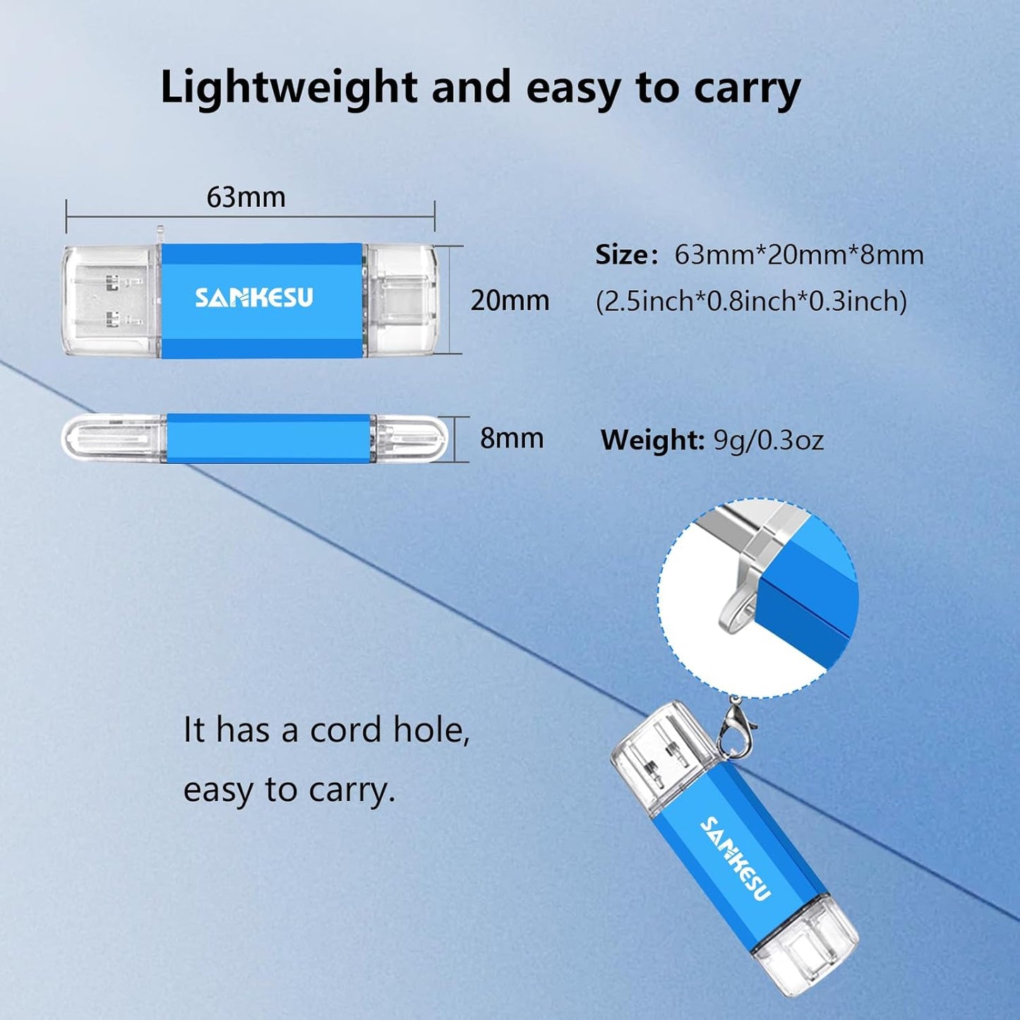 3.0 USB C Flash Drive, USB-A & Type-C OTG Thumb Stick, Dual Memory Sticks Compatible with PC/Laptop/Type C Cell Phone and Tablet (Blue/Blue, 512GB)