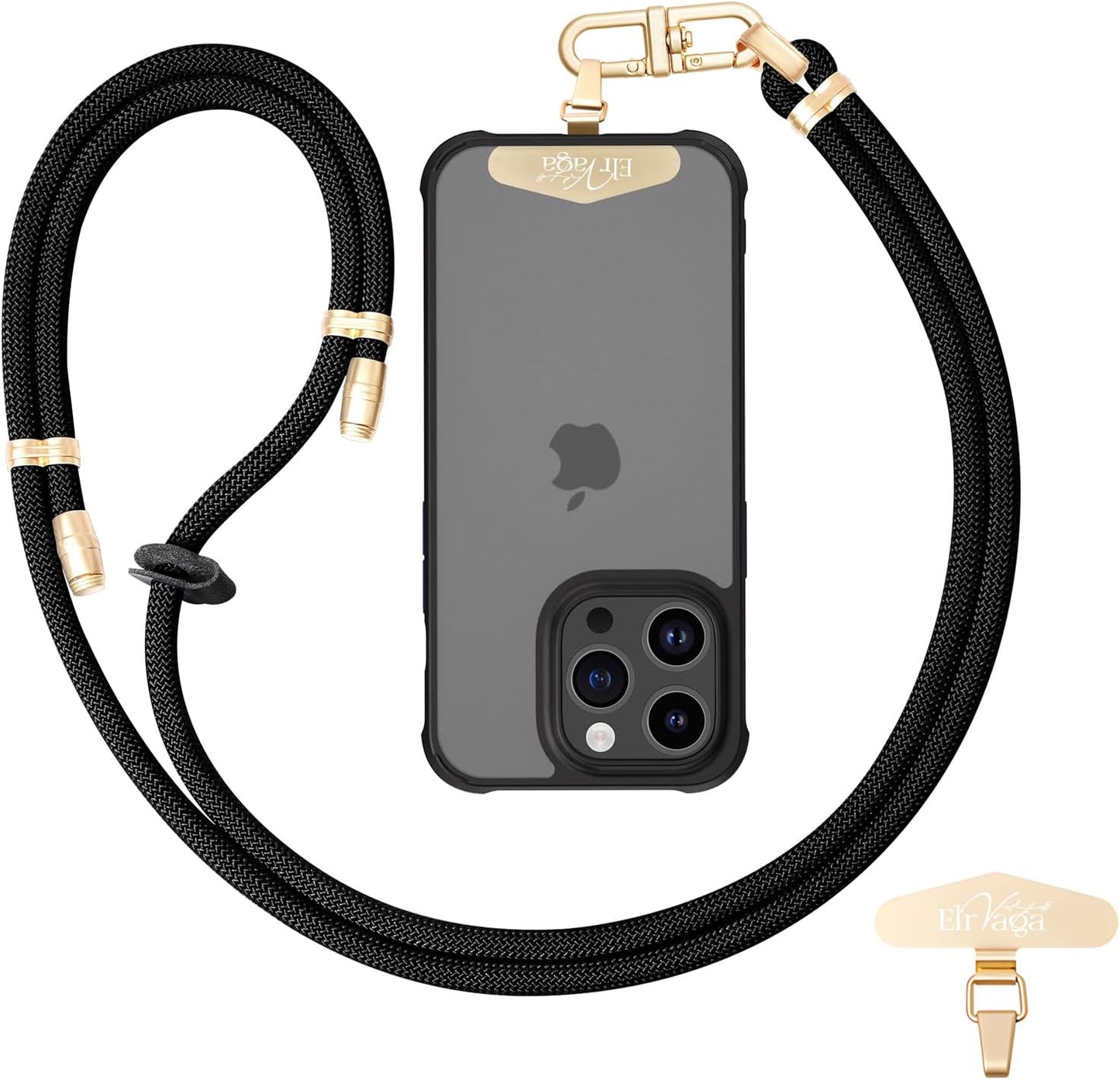 Adjustable Anti-Theft Phone Lanyard -Rope Neck & Crossbody Strap with Secure Locking Metal Clip for Smartphones (Black)
