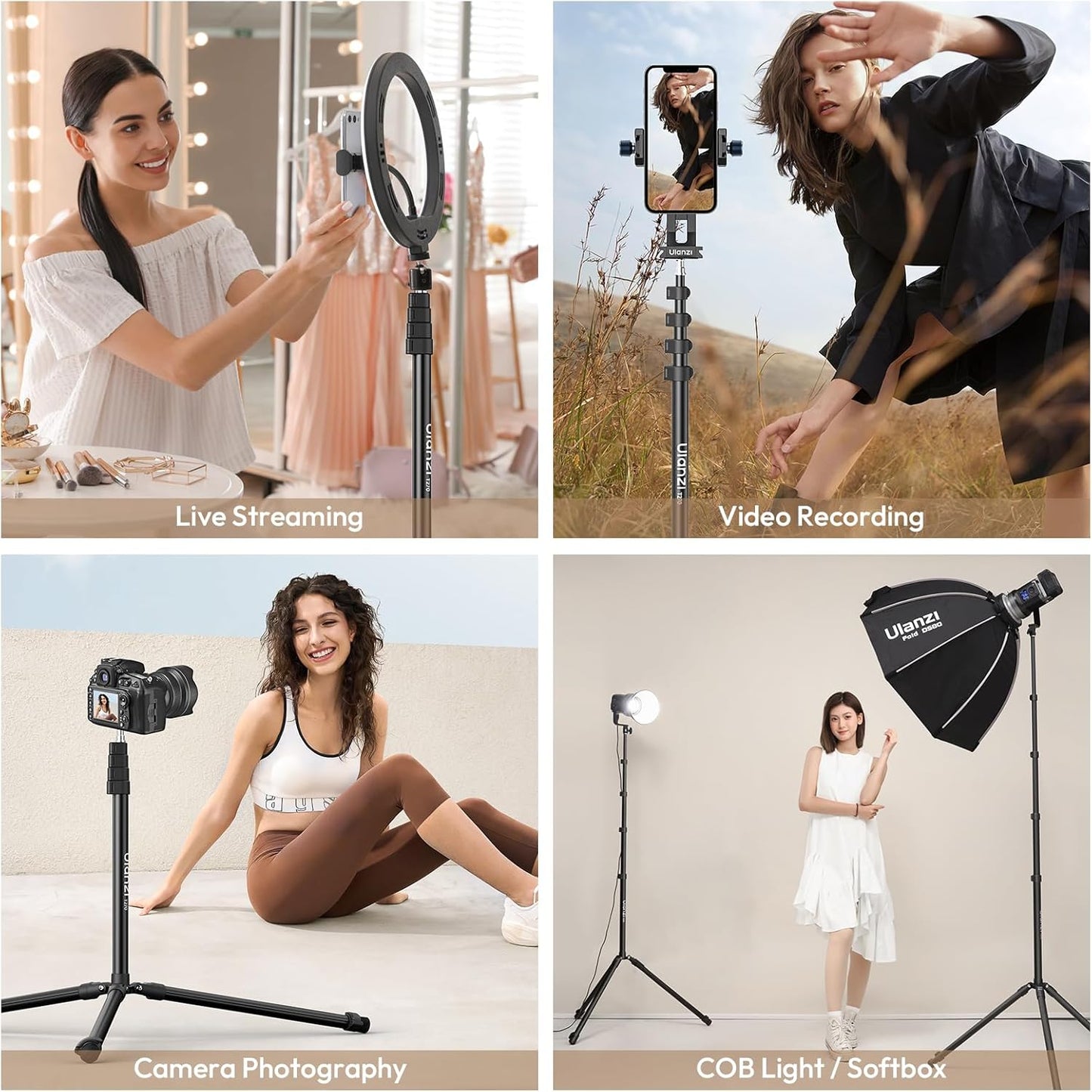 ULANZI T270 Light Stand - 8.8FT/270cm Adjustable Photography Light Stand Tripod, Aluminum Portable Studio Lighting Stand for Softbox, LED Video Light, Reflector, Strobe, Photo Video Photography