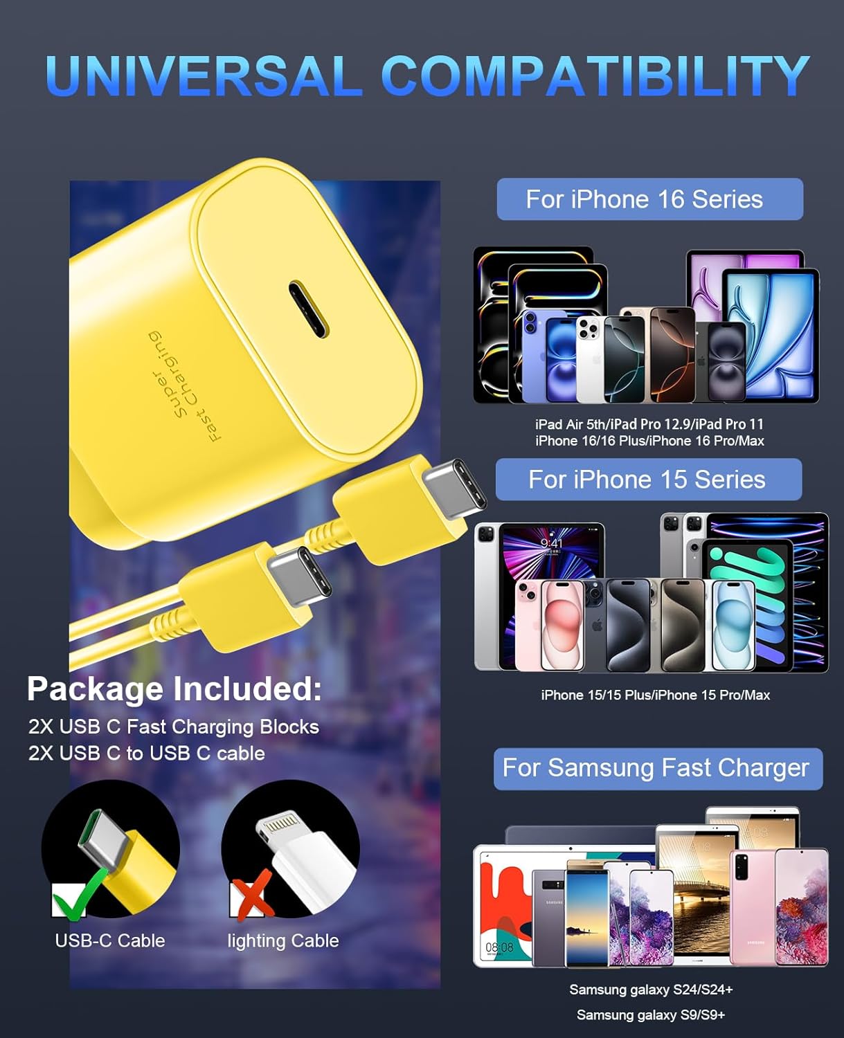 Phone 15 Charger 10FT USB C to C Fast Charging Cord,30w USB C Phone 15 Pro Max Fast Charger Block for Phone 15/15 Pro Max/15 Pro/15 Plus/Pro 12.9/11 inch,S24 Ultra Plus,Yellow