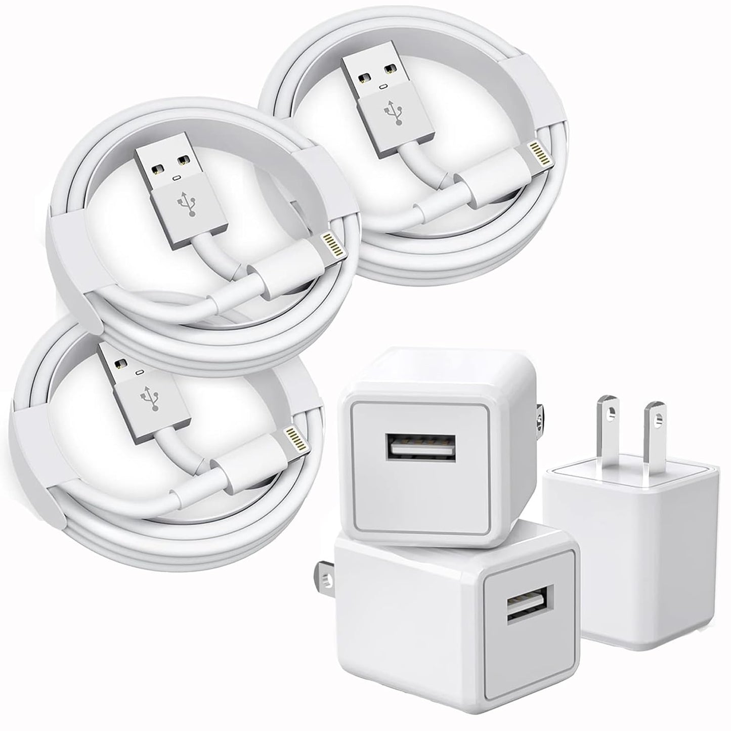 iPhone Charger, 3Pack [MFi Certified] Lightning Cable Quick Fast Charging Cords and 3Pack USB Wall Charger Travel Plug Block Adapter Compatible with iPhone 14/13/12/11 Pro Max/Xs/XR/X/8 Plus and More