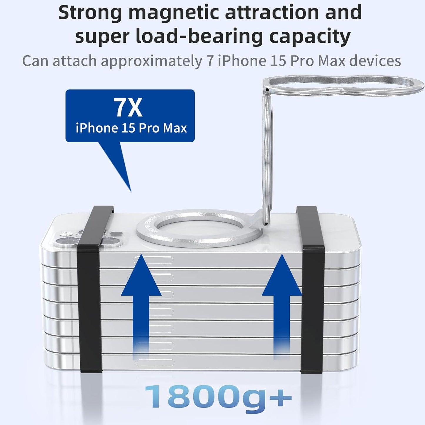 RESPECTED-BRO-Magnetic-Phone-Grip-Stand-with-Finger-Strap, 4-in-1 Magnetic Ring Holder, Kickstand and Elastic Strap for Smartphones, Universal Fit for iPhone, Android, and Cases (Silver)