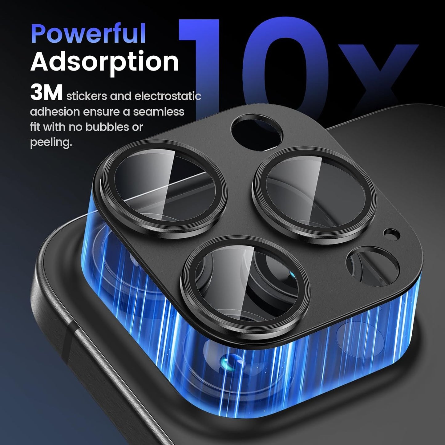 Tensea for iPhone 16 Pro/iPhone 16 Pro Max/iPhone 15 Pro/iPhone 15 Pro Max Camera Lens Protector, Metal Aluminum Alloy Tempered Glass Cover Camera Screen Protector Accessories, Case Friendly Black