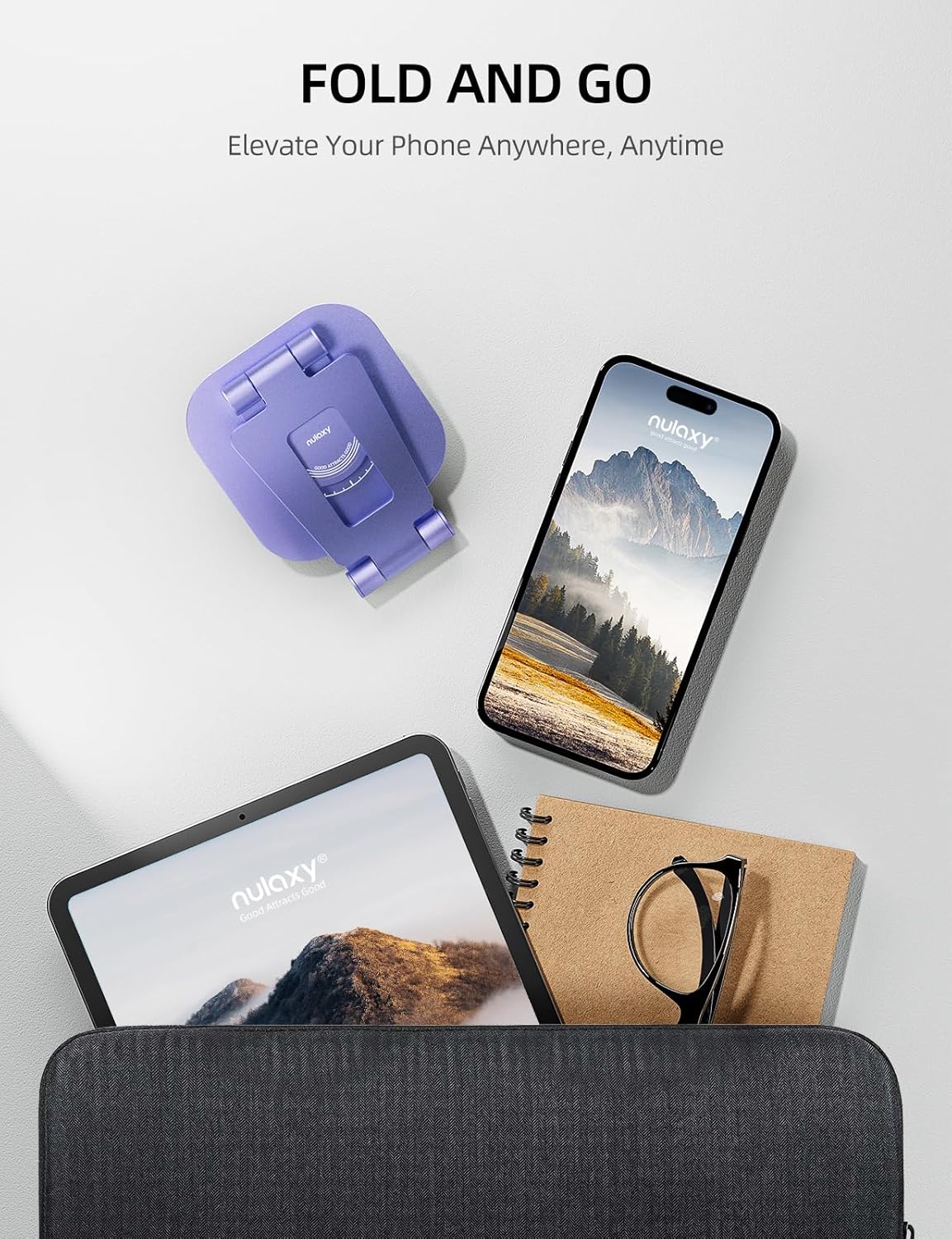 Nulaxy Rotatable Cell Phone Stand, Fully Adjustable Foldable Desktop Phone Holder Cradle Dock, Thick Case Friendly, Compatible with All Phones, Nintendo Switch, Purple