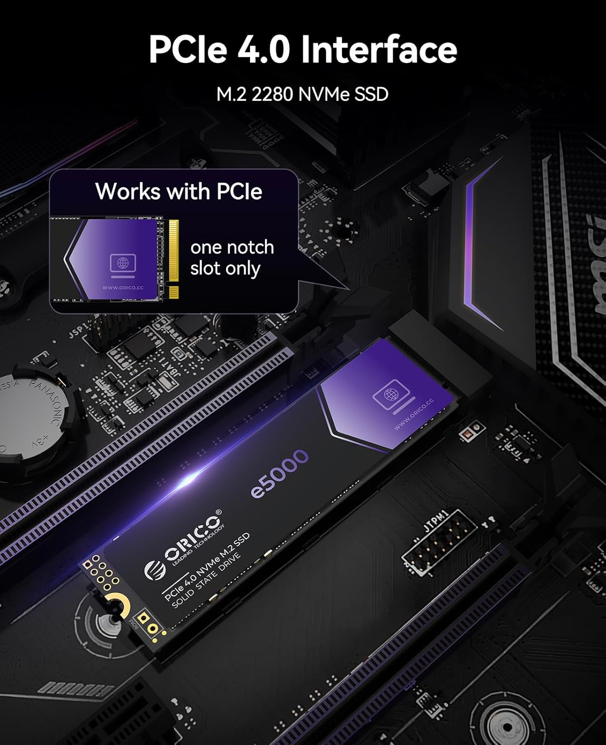 ORICO e5000 2TB SSD M.2 NVMe 2280 PCIe Gen4 5200MB/s Internal Solid State Drive SLC Dynamic Cache 3D NAND QLC for PS5 Laptops PC Desktops