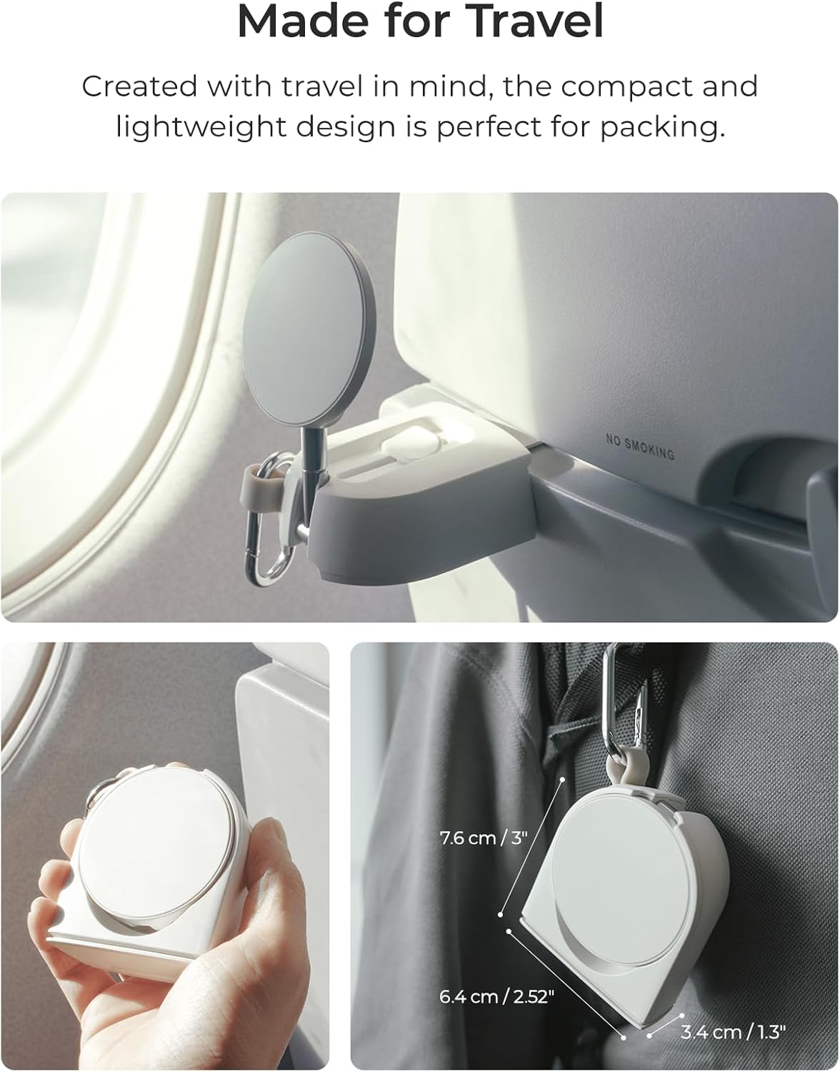 iOttie Treker Travel Essentials Magnetic Airplane Phone Holder with 360° Rotation Swivel Head and Magnetic Ring Adapter for Universal Compatibility with MagSafe, Qi2, iPhone, and Android Smartphones.