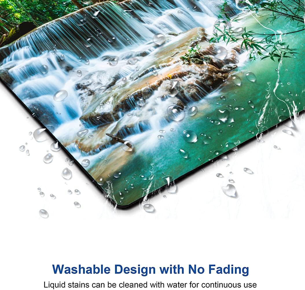 Mouse Pad, Forest Waterfall Natural Scenery Mouse Pad Custom Design, Square Waterproof Mouse Pad Non-Slip Rubber Base MousePads for Office Laptop, 9.5"x7.9"x0.12" Inch(Green Forest Waterfall)