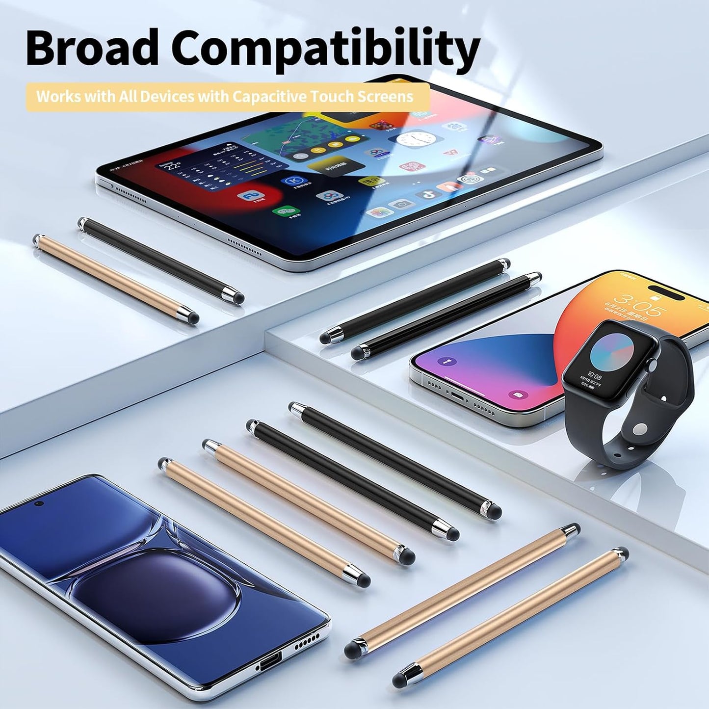 10 PCS Stylus,Stylus Pen for Touchscreen,Stylus 2-in-1 High Sensitivity & Precision Suitable for All Touch Screens of iPhone/ipad/Android Tablets(10 Stylus Pen Gold/Black + 20 Tips)