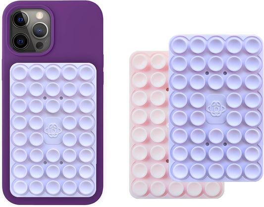 Silicone Double-Sided Suction Phone Grip Detachable Mount - Car Dashboard/Shower Phone Holder, Hands-Free For Selfies & Videos, ASMR- iphone & Android Compatible (Large, Baby Pink+Purple)