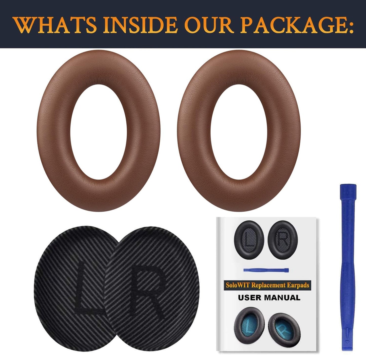 SoloWIT Replacement Earpads Cushions for Bose QuietComfort 35 (QC35) & Quiet Comfort 35 II (QC35 ii) Headphones, Ear Pads with Softer Leather, Noise Isolation Foam, Added Thickness (Coffee)