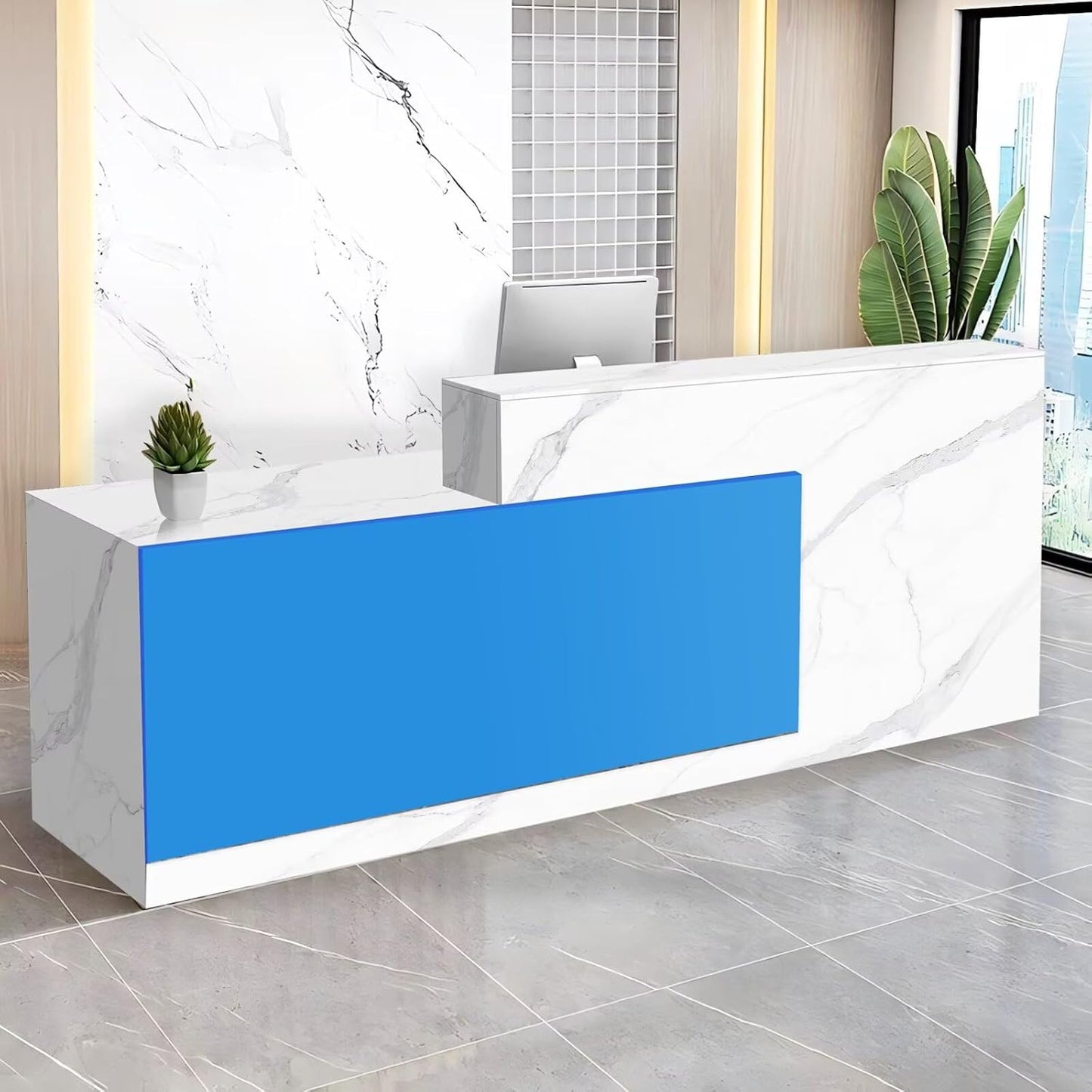 Reception Desk with Counter Modern Checkout Counter with Lockable Drawer Keyboard Tray Receptionist Desk for Office Salon Reception Table V Left 71inch/180cm