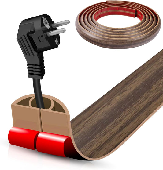 Floor Cord Cover Self Adhesive Cord Hider,10FT Cable Management, Extension Strip Protector for Wires, Prevent Cable Trips for Offices, Gyms, Exhibitions Cavity:0.39"(W) x 0.27"(H) Wood Walnut