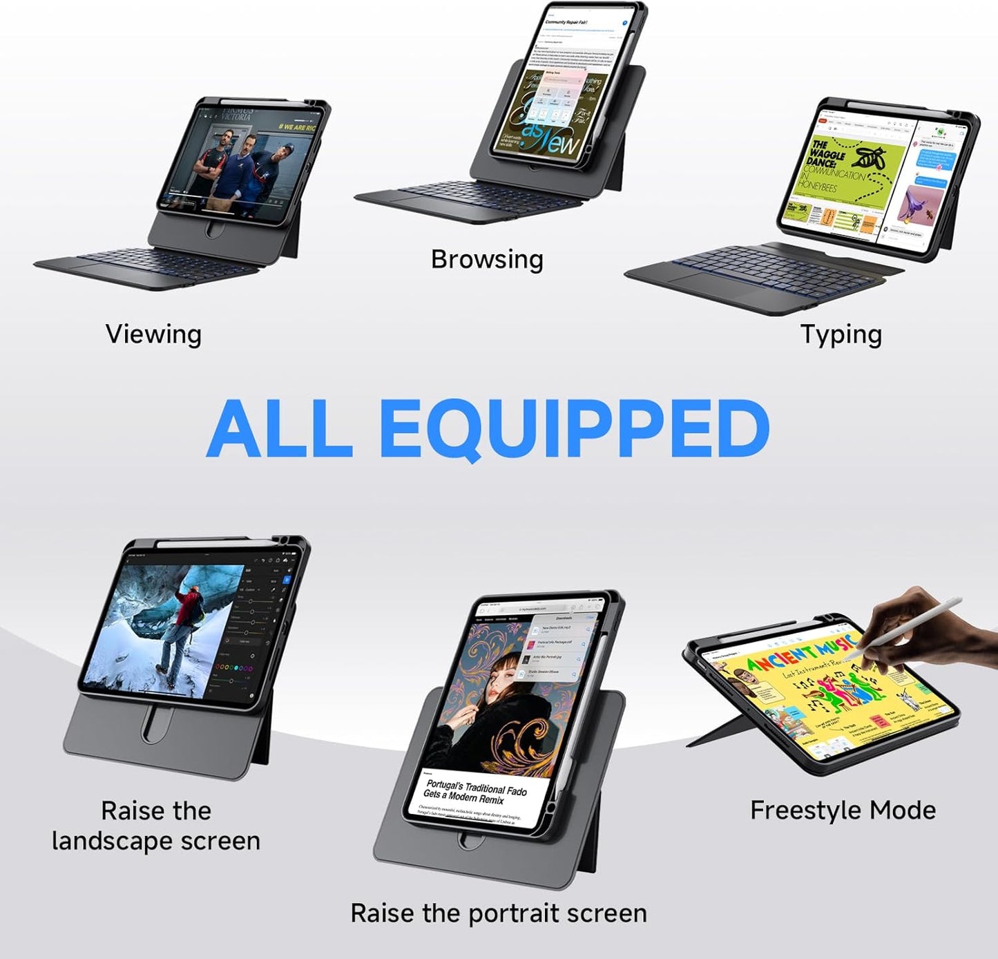 ONLY fit for 2024 M4 iPad Pro 11 inch Case with Keyboard Detachable Magic Keyboard Trackpad, 360 Rotating Cover with Pencil Holder Multi Angle Stand, 12 Shortcut Key, 7 Color Backlit, Black