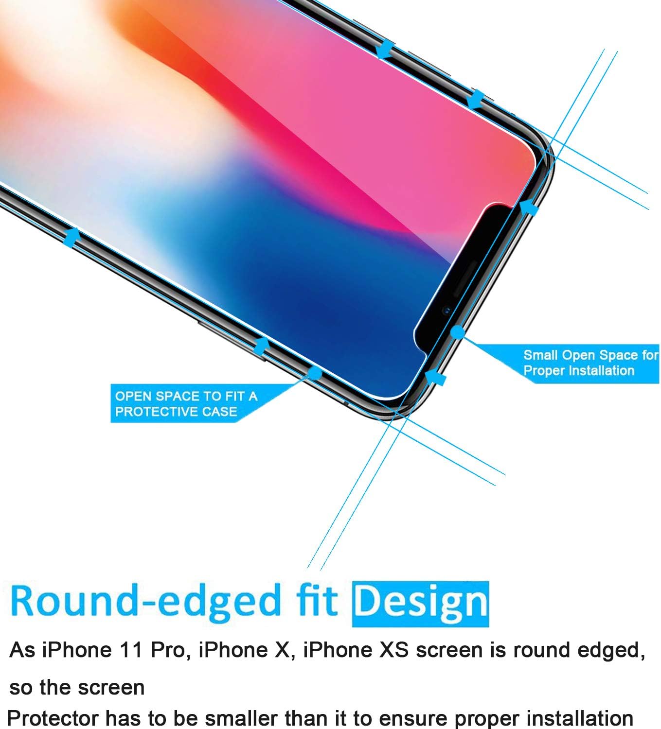 NEW'C 3 Pack Designed for iPhone 11 Pro and iPhone X and iPhone XS Screen Protector,Enhanced Tempered Glass Protection, Case Friendly, Bubble Free Ultra Resistant