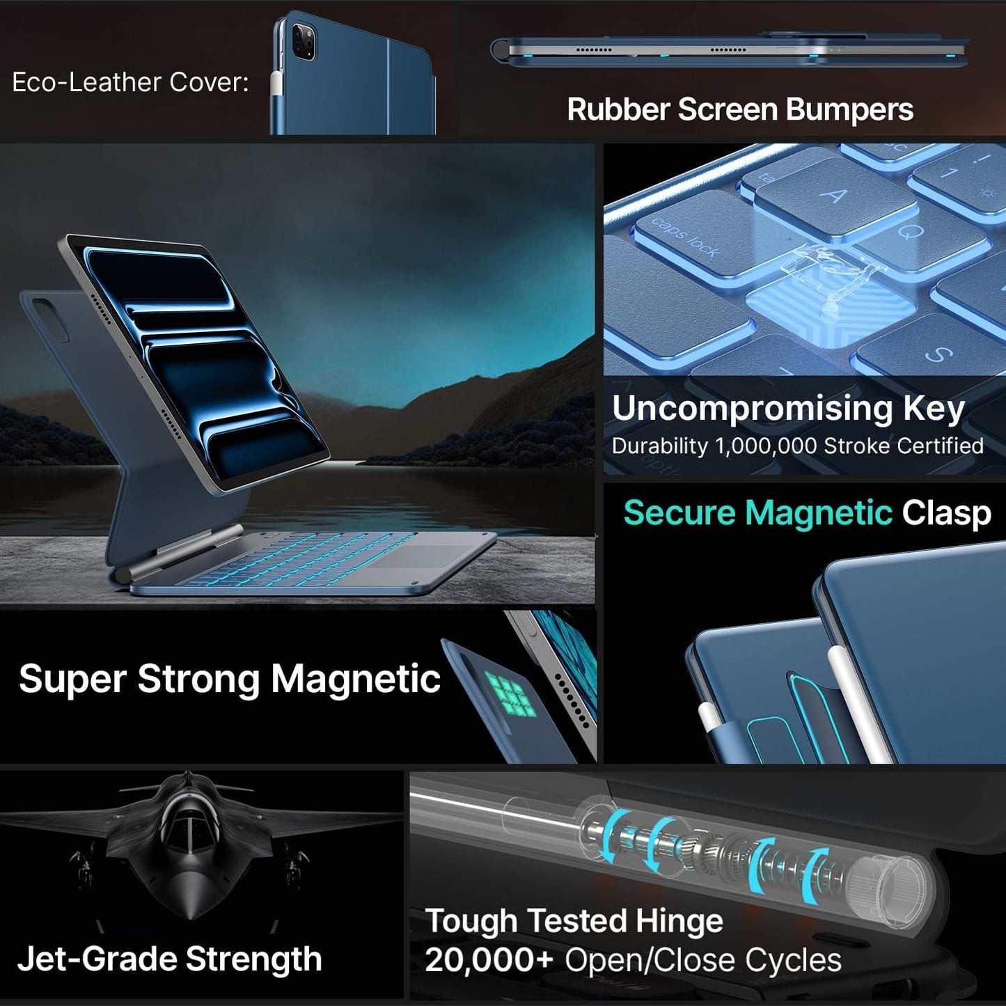 typecase Keyboard Case for iPad Pro 11-inch (M4) 2024,Magic Keyboard with 11 Colors Backlight for iPad Pro 11,Keyboard Case with Pencil Holder,Multi-Touch Trackpad,Easy-Set Magnetic Stand,Pacific Blue