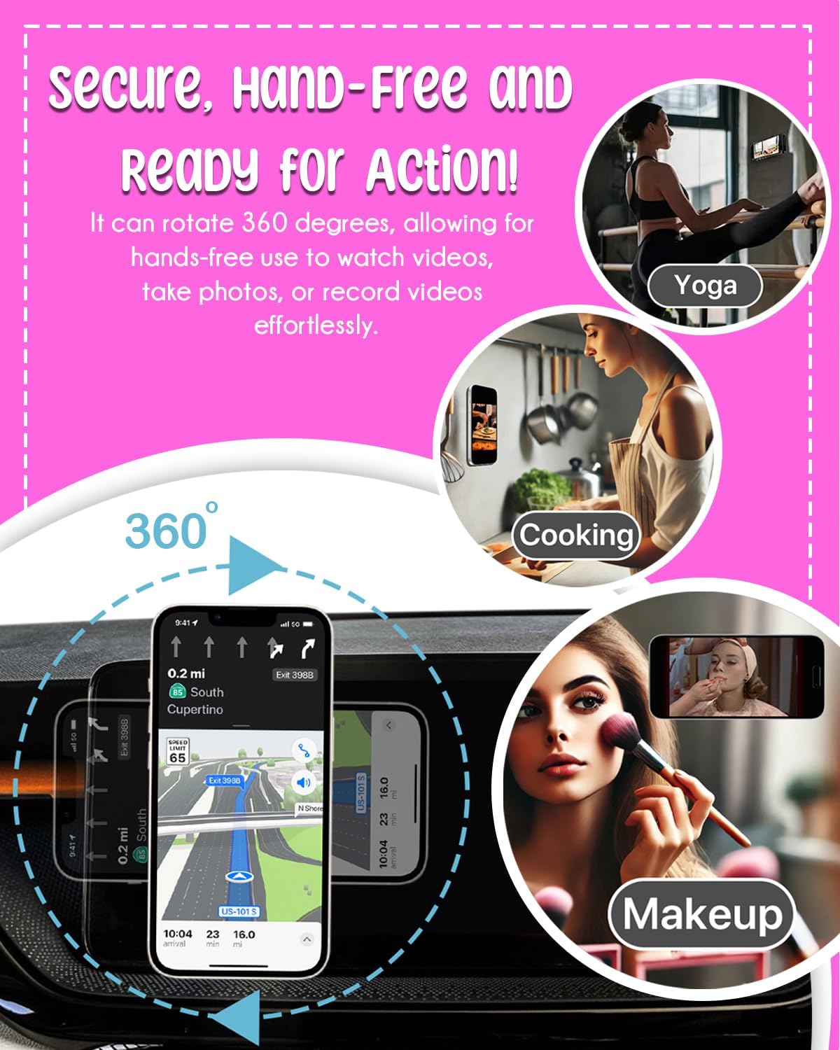 Magnetic Silicone Suction Cup Phone Mount with Hands-Free Stand - Perfect for Selfies, Videos, Durable, Secure Grip, One-Touch Holding, Lightweight, Sleek Design (White)