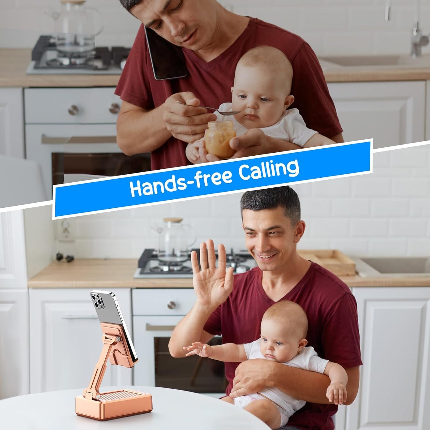 TechGlow Gifts for Men Women Foldable Cellphone Stand with Bluetooth Speaker and Power Bank Birthday Gift Idea for Mom Dad Cool Gadget Tech Gifts-Rose Gold