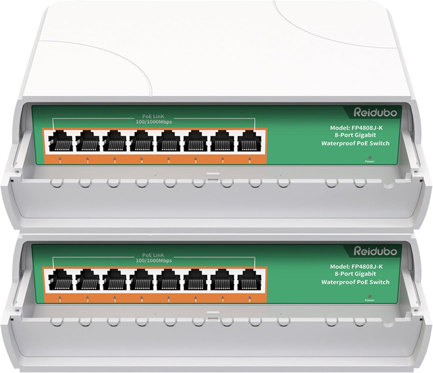 2 Pack 8 Port Gigabit PoE Switch Waterproof, 1000 Mbps 8 PoE+ Ports 120W, IEEE802.3af/at Power Over Ethernet Unmanaged Outdoor Network Switch, Plug & Play