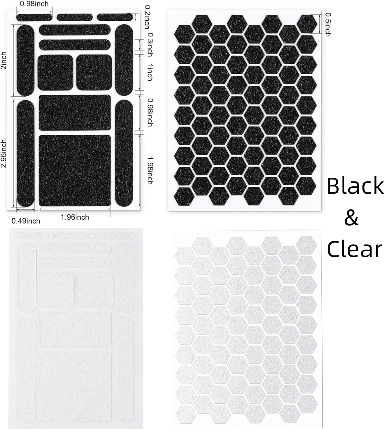 4Pack Phone Grip Tape, Finger Grip Stickers Decal Waterproof Pre-Cut Non Slip Kit Adhesive Traction for Cell Phone Cases, Handles, Tools (Clear&Black)