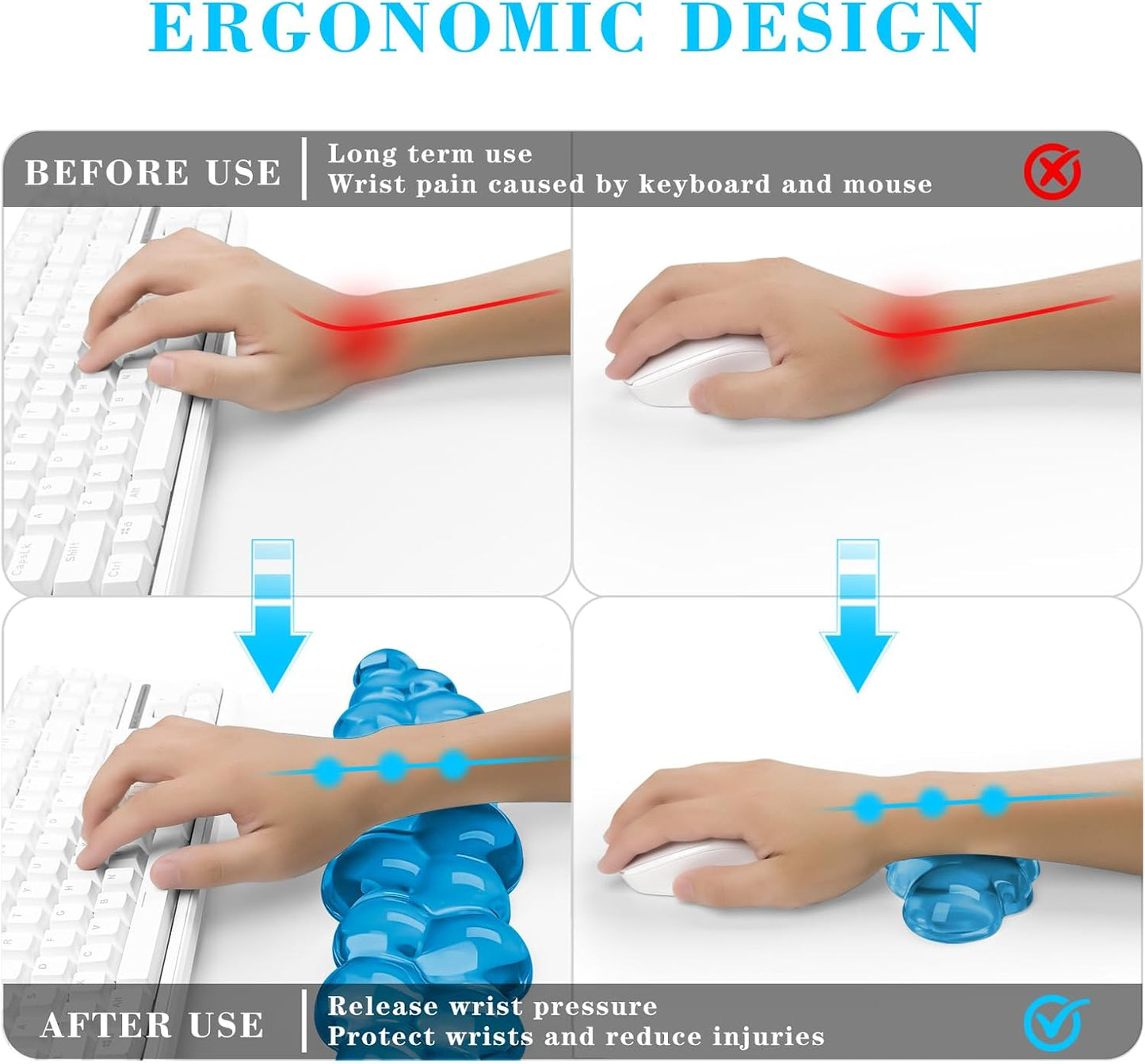 Gel Cloud Keyboard and Mouse Wrist Rest, Cute Wrist Support and Arm Support Keyboard Rest for Keyboard and Mouse Typing Pain Relief，Suitable for Office/Computer/Laptop/Gaming (Blue)