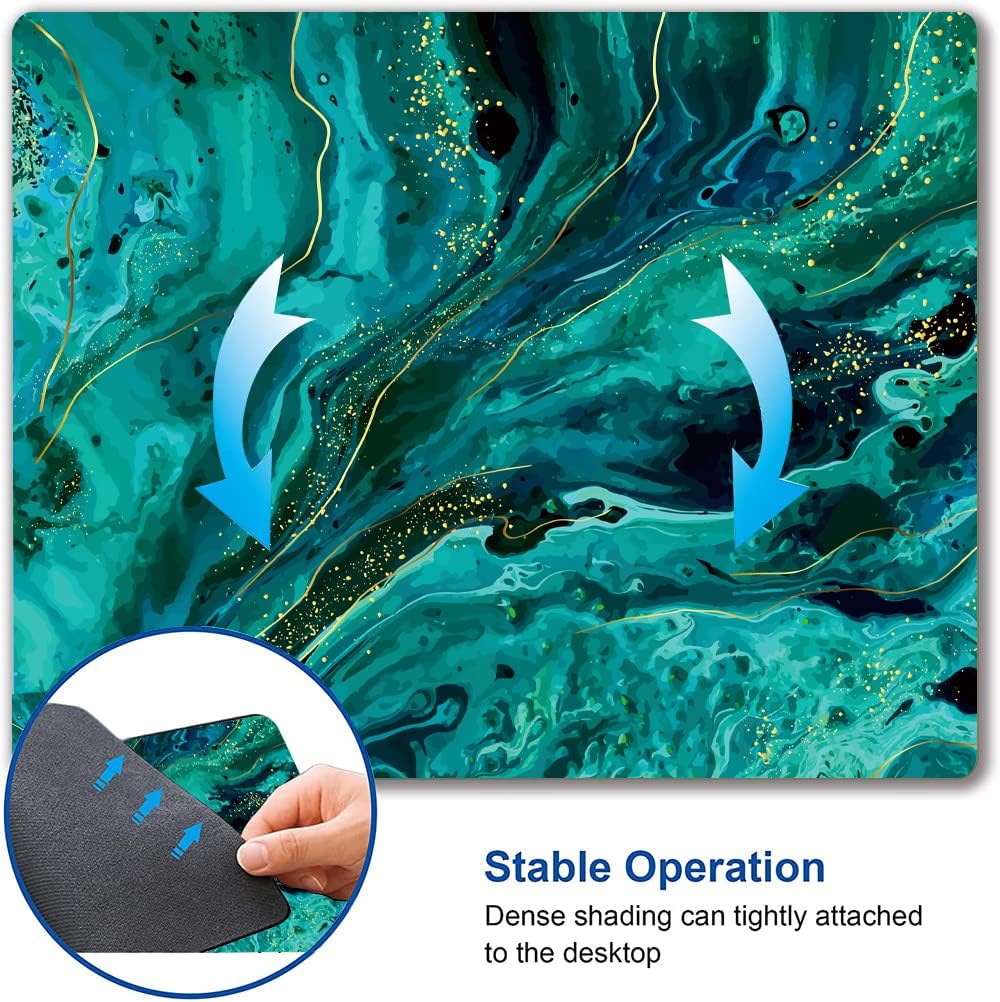 Mouse Pad, Green Marble Mouse Pad, Square Washable Cloth Personalized Mouse Mat with Design, Gaming Office Home Non-Slip Rubber Base Computer Mousepad