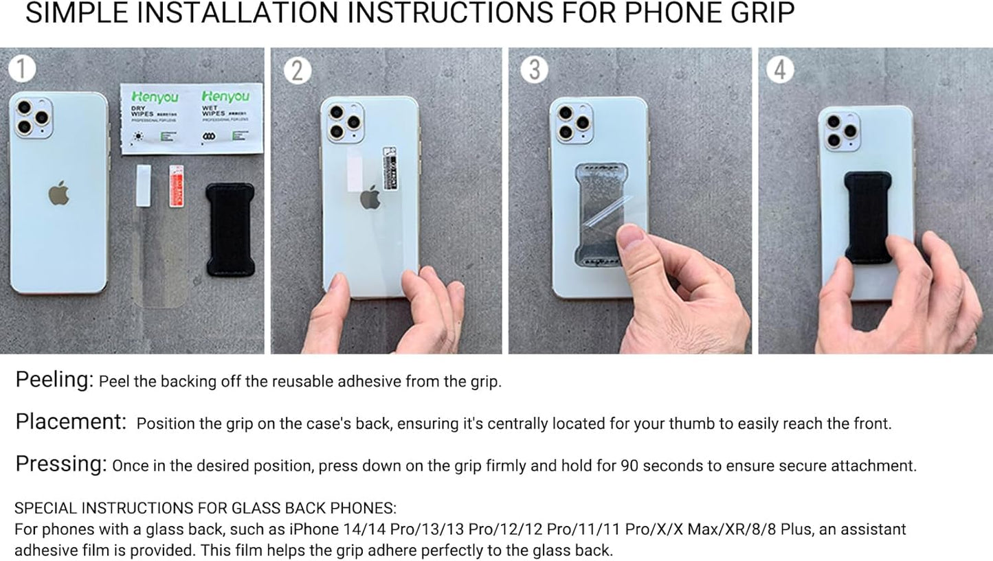 Phone Grip Holder for Hand, Universal Finger Strap Phone Holder, Finger Selfie Grip Compatible with Most Smartphones (PU Black) - 2Pack