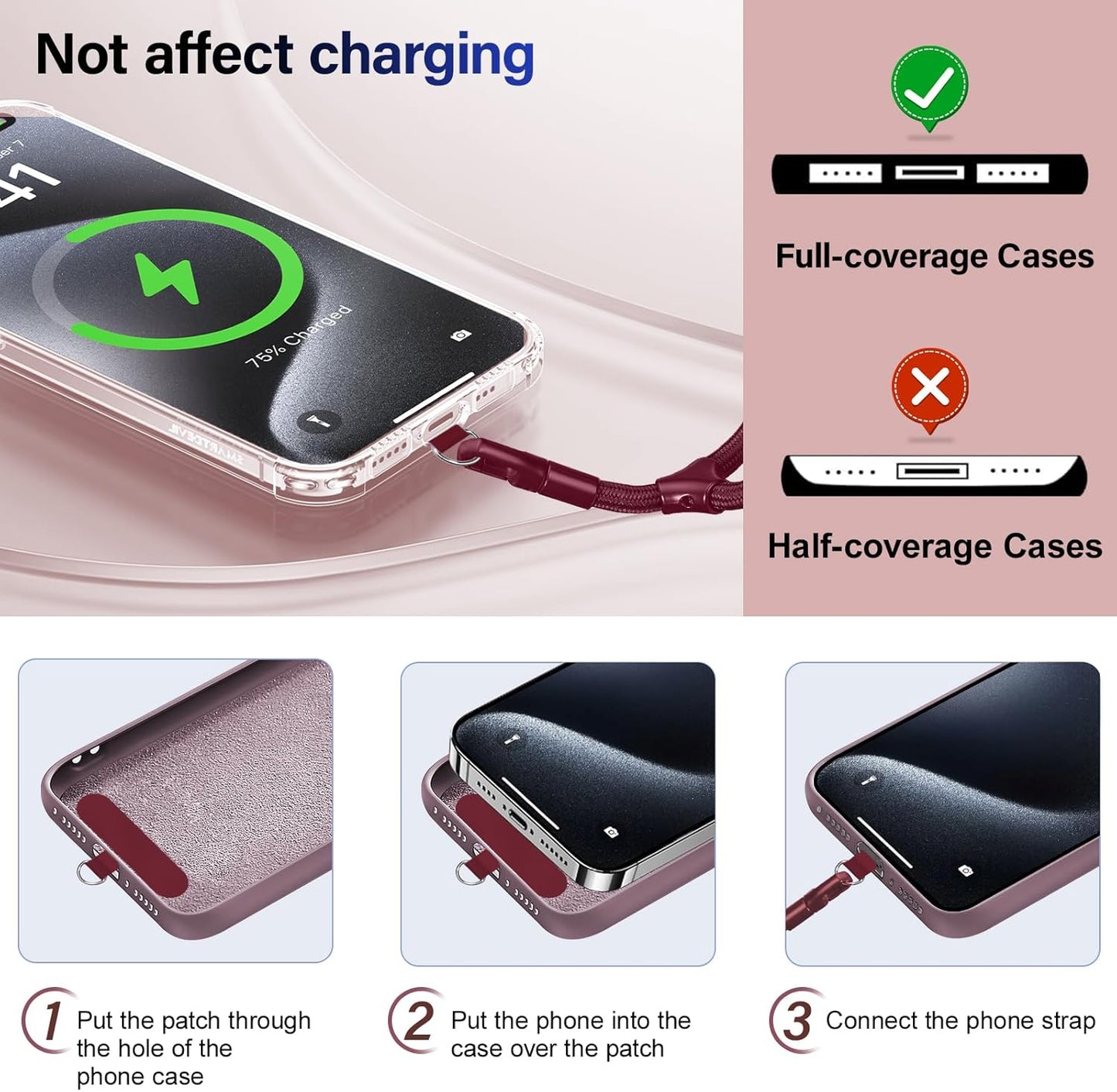 Phone Wrist Strap, Universal Adjustable Hand Wrist Strap Lanyard for iPhone 16 and Most Smartphones, Multifunctional Patch Lanyard with Phone Tether Tab for Women and Men, Wine Red