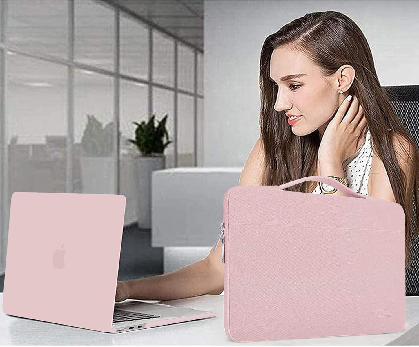 MOSISO Compatible with MacBook Air 13 inch Case 2025 2024 2023 2022 M4 A3240 M3 A3113 M2 A2681, Hard Shell&Sleeve Bag&Keyboard Skin&Webcam Cover&Screen Film for MacBook Air 13.6 inch, Baby Pink