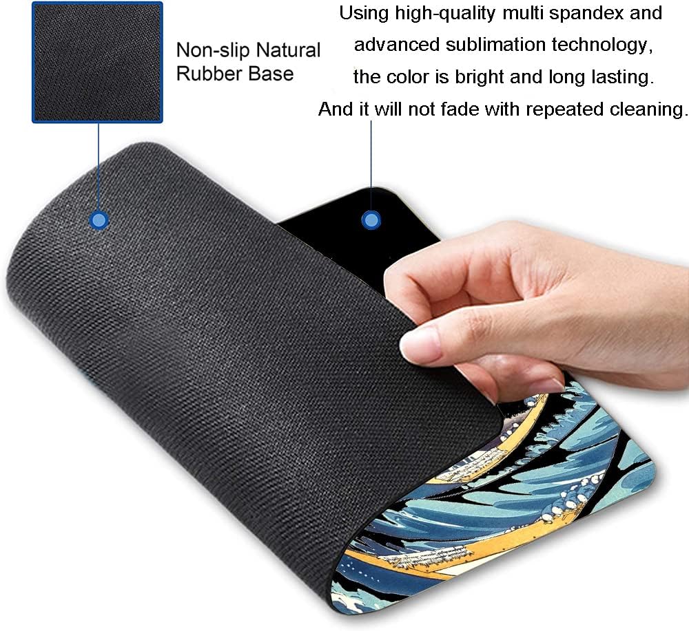 Japanese Sea Wave Mouse Pad, Square Mouse Mat Waterproof Non-Slip Rubber Base MousePads
