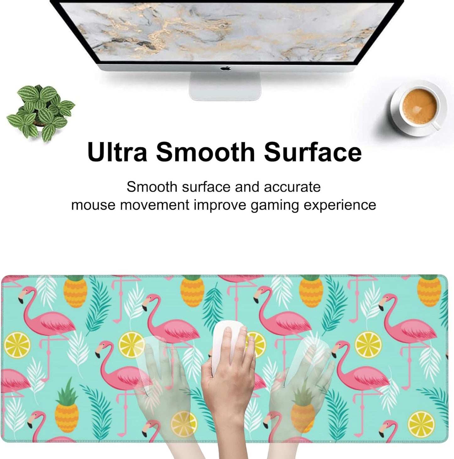 Pink Flamingo Desk Mat,Large Summer Flamingos Pineapples Tropical Leaves Gaming Keyboard Mouse Pad,Non-Slip Rubber Base Desk Pad Thick Stitched Edges Waterproof Mousepad Mouse Mat 31.5"x11.8"