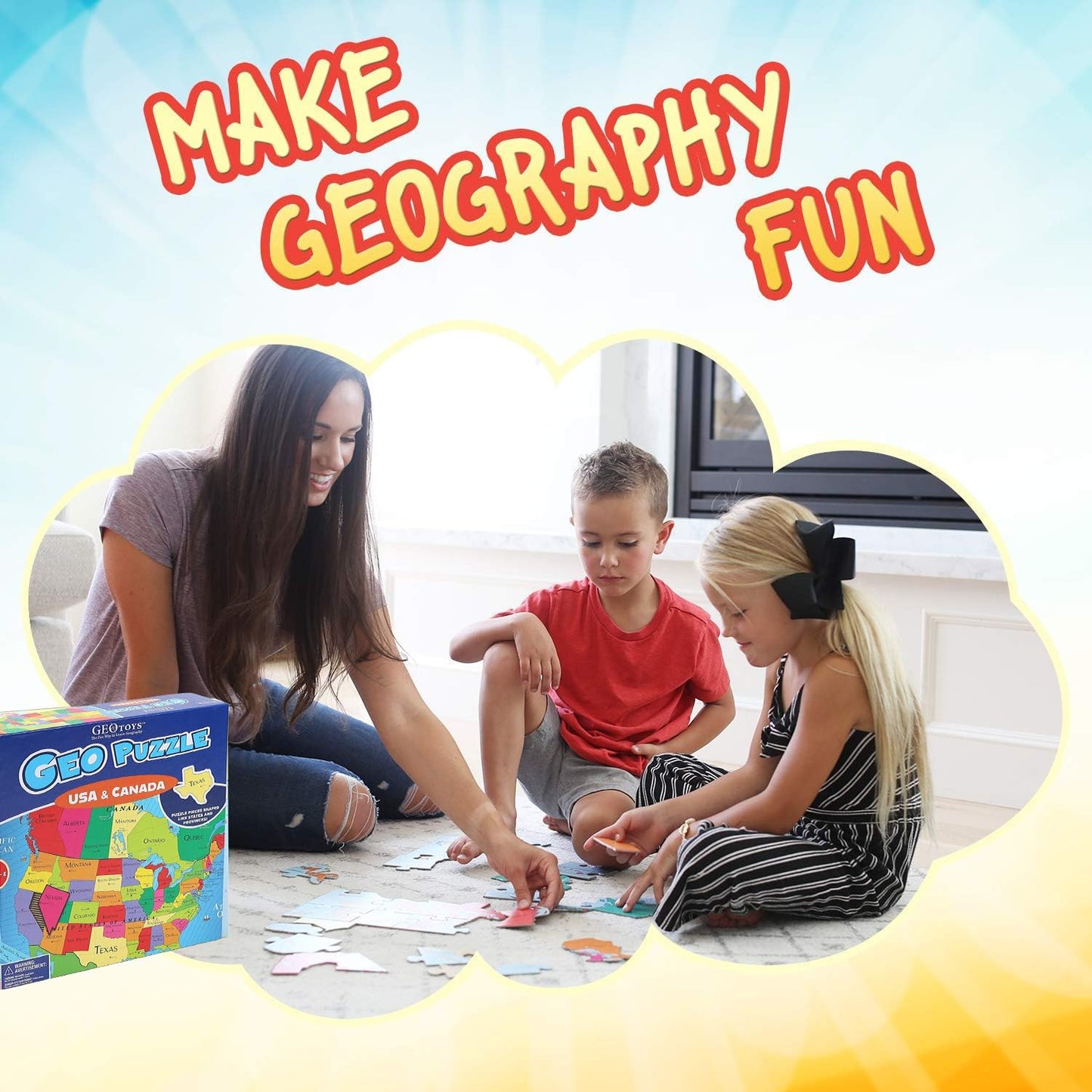 GeoToys GeoPuzzle, USA & Canada Shaped Jigsaw Puzzles, 69 Pc Geography Puzzle, Geography Game, Map Puzzle - Jigsaw Puzzles for Kids Ages 6-9 Years Old