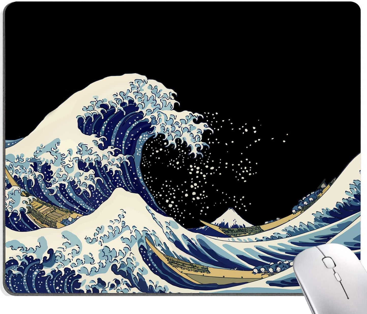 Mouse Pad, Japanese Sea Wave Design Mouse Pad, Washable Square Cloth Mousepad for Gaming Office Laptop, Non-Slip Rubber Computer Mouse Pads for Wireless Mouse, Cool Mouse Pads for Desk