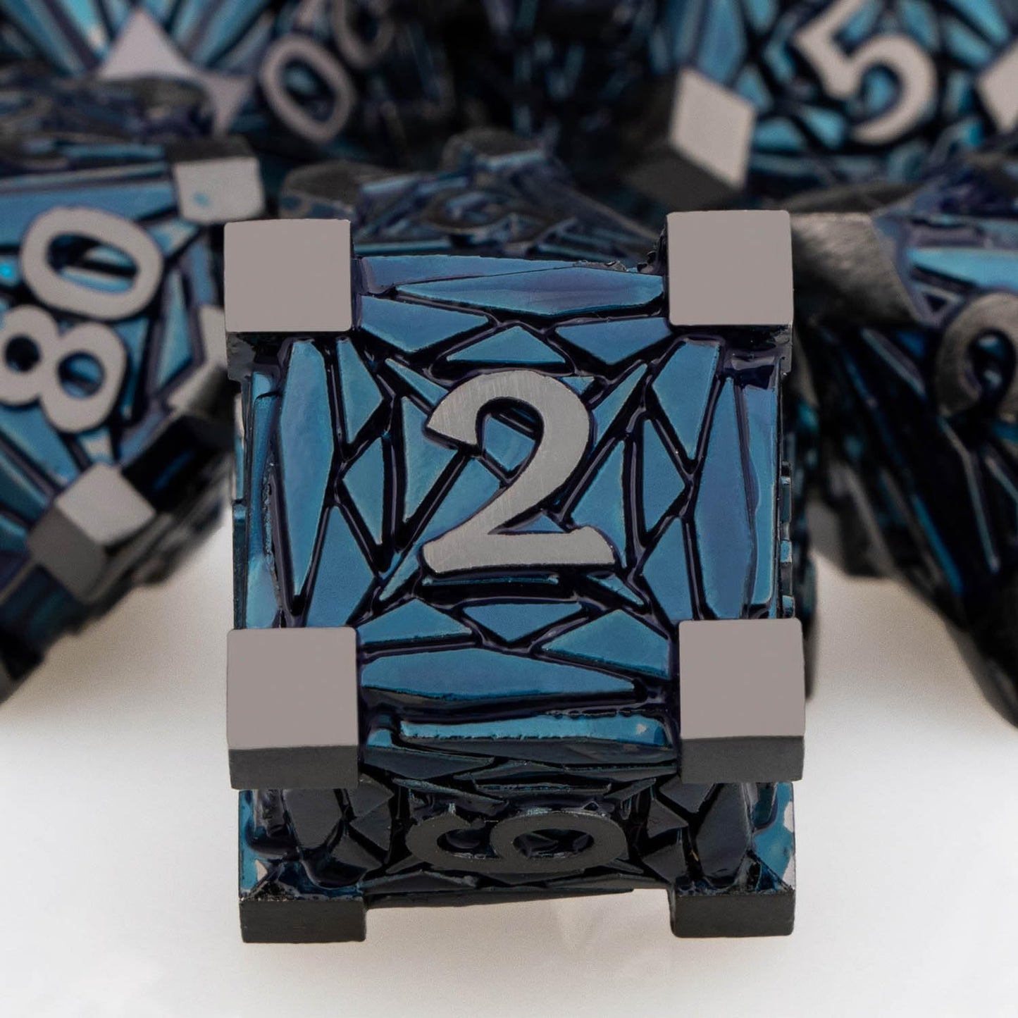 7PCS Metal DND Dice Set with Box, Debris RPG Black Blue D and D Dice for use with D&D Tabletop Games Role Playing Game Polyhedral Dice Set D20 D12 D10 D8 D6 D4