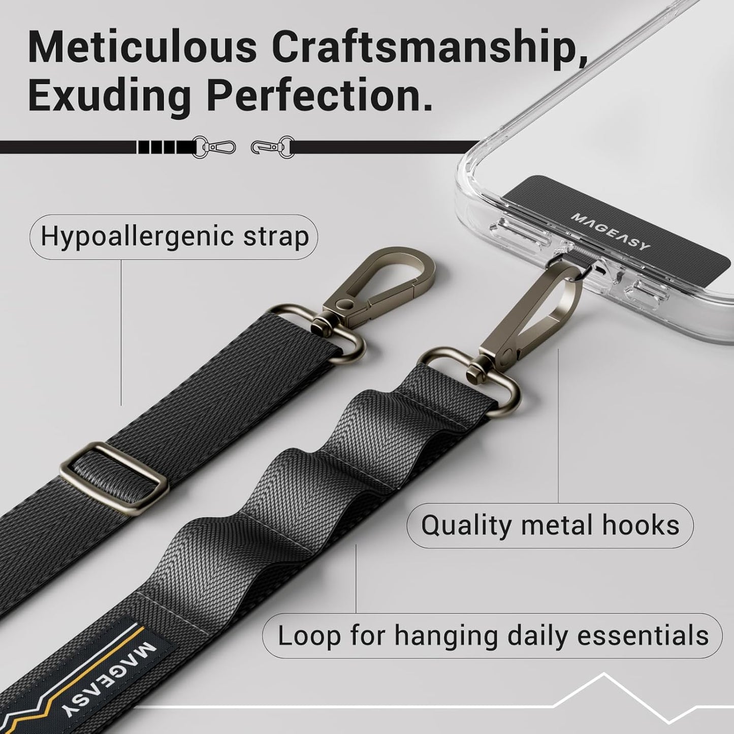 MAGEASY Universal Cell Phone Lanyard Crossbody - Anti-Theft Crossbody Phone Strap for iPhone 16 Pro Max & Most Smartphones, for Men & Women | 20mm (Black)