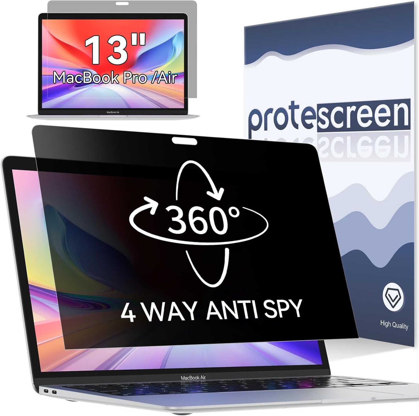 360° Privacy Screen for MacBook Pro 13 Inch(2016-2022, M1, M2)/MacBook Air 13 in(2018-2021,M1), 4 Way Privacy Anti Glare Blue Light Filter Shield Film Anti Spy Laptop Protector for Mac 13In Computer