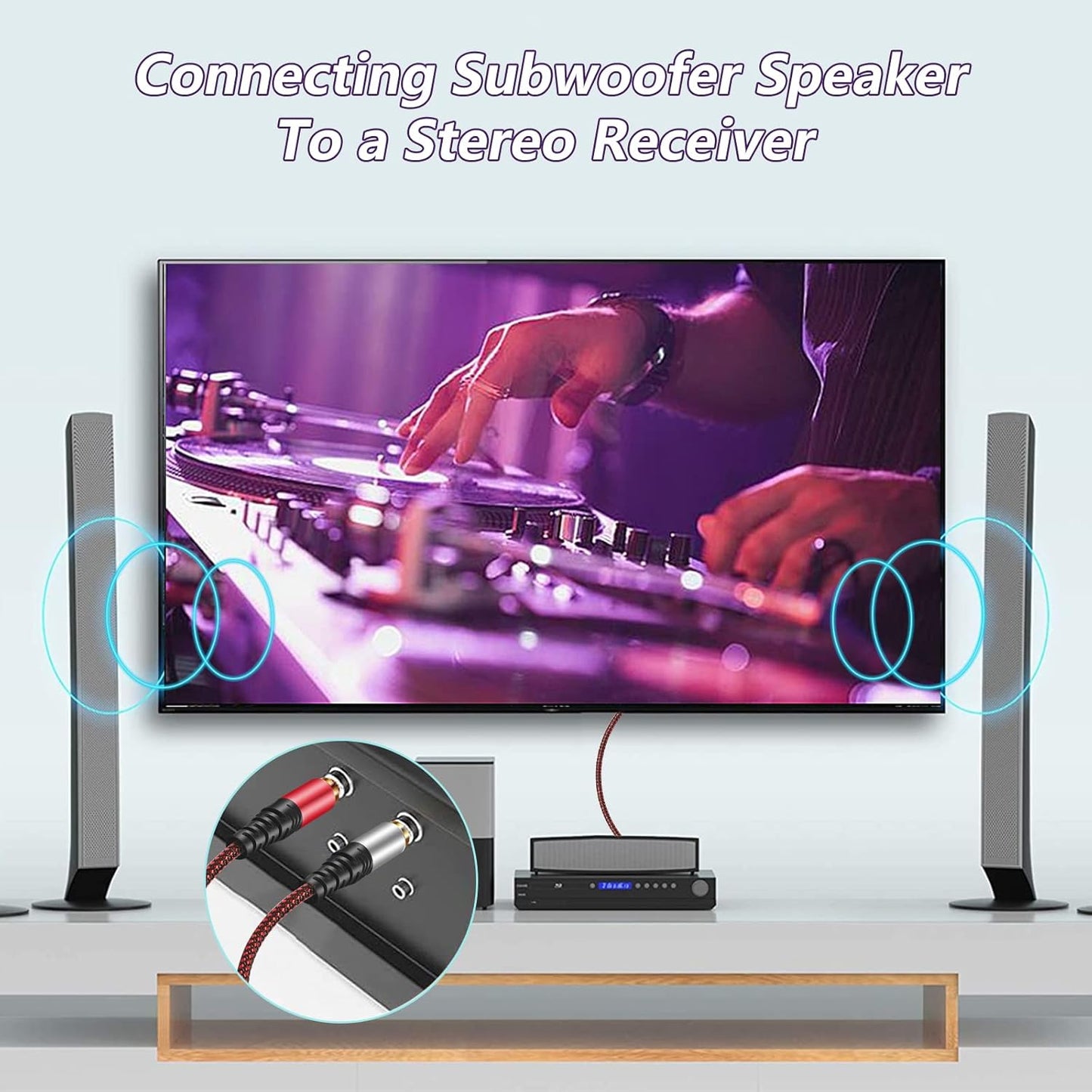 RCA Cable 20Ft,2Rca Male to 2-RCA Male Audio Stereo Subwoofer Cable [Hi-Fi Sound] Nylon-Braided Auxiliary Audio Cord for Home Theater, HDTV, Amplifiers, Hi-Fi Systems,Speakers and etc (20Ft)